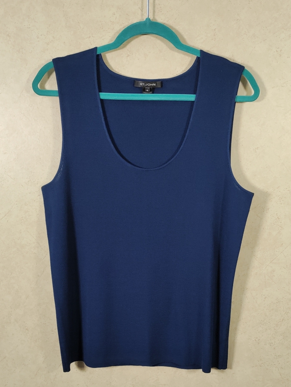 J097 St. John Blue Ribbed Wool Blend Knit Tank XL